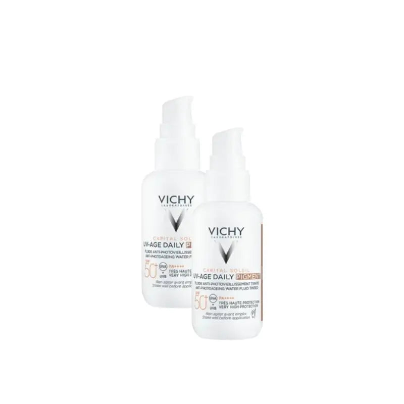 Vichy Capital Soleil UV Age Fluide Photoprotecteur Quotidien Teinte Moyenne SPF 50, 40 ml, lot de 2