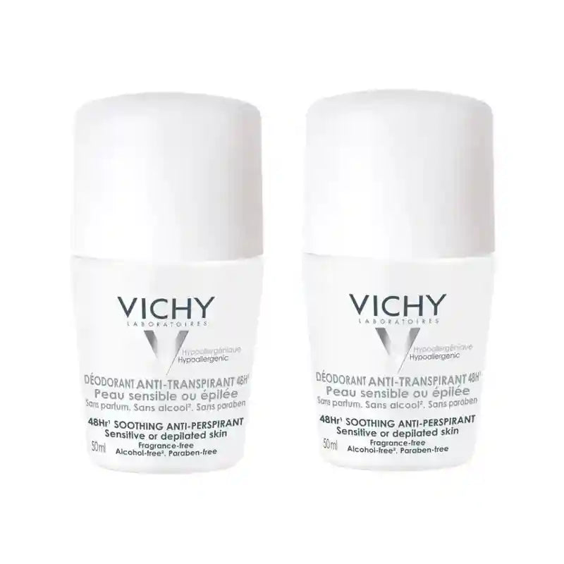 Vichy Déodorant Anti-Transpirant 48H Roll-On Peau Sensible, 2X50 Ml