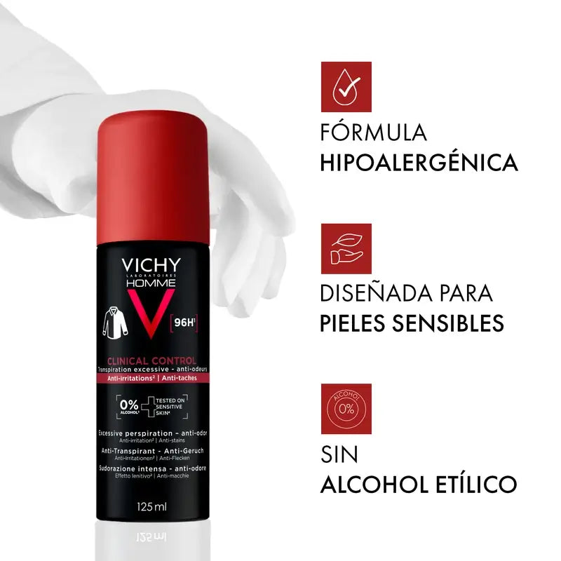 Vichy Homme Clinical Control 96h Déodorant anti-transpirant en spray, 125 ml