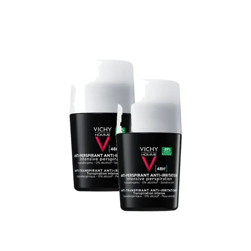 Vichy Homme Déodorant 48 h pour peaux sensibles, roll-on, 50 ml, lot de 2