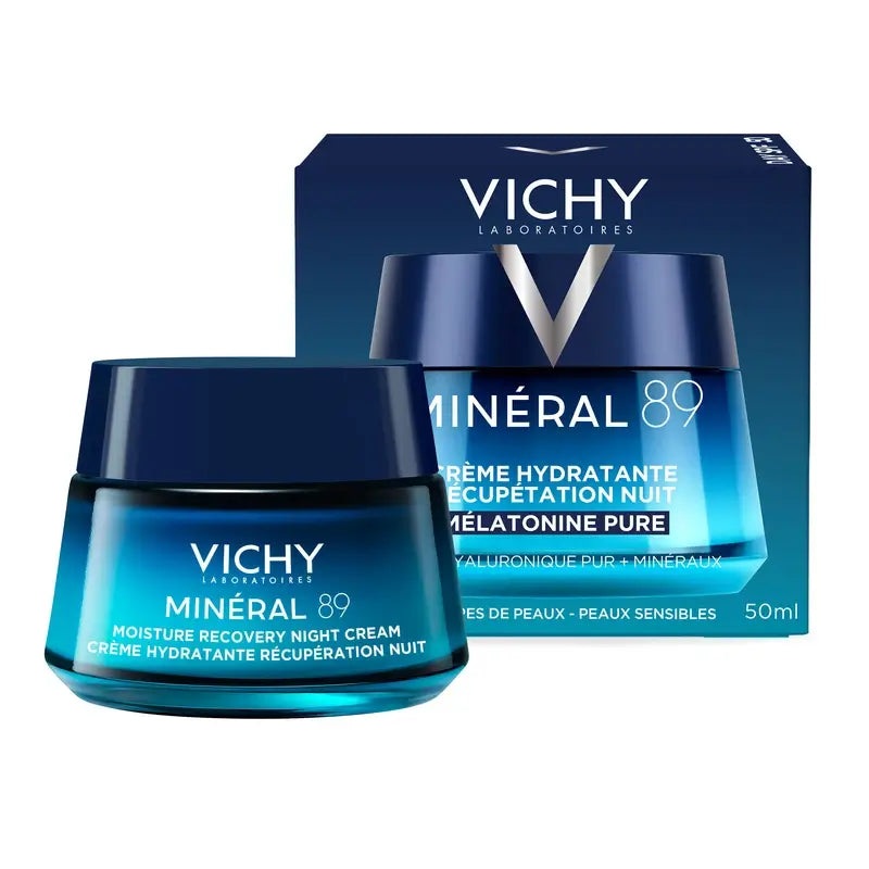 Vichy Mineral 89 Crème de nuit hydratante et régénératrice à la mélatonine, 50 ml