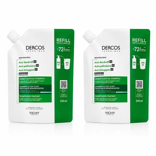 Vichy Pack Vichy Dercos Technique Ecorefill Anti-Oily Dandruff Shampoo, 390 Ml, x2