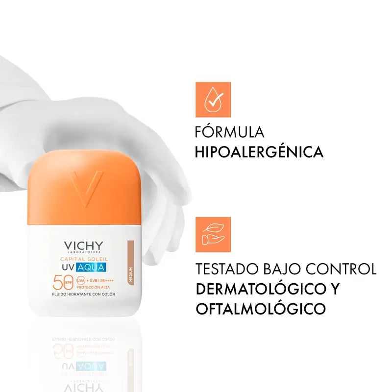 Vichy Solar Uv Aqua Hydrating Fluid Spf50 Medium Tone, 50 ml
