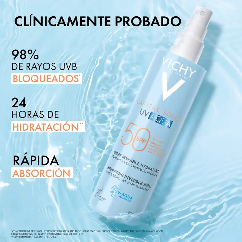 Vichy Solar Uv Aqua Spray Spray Hydratant Invisible, 200 ml