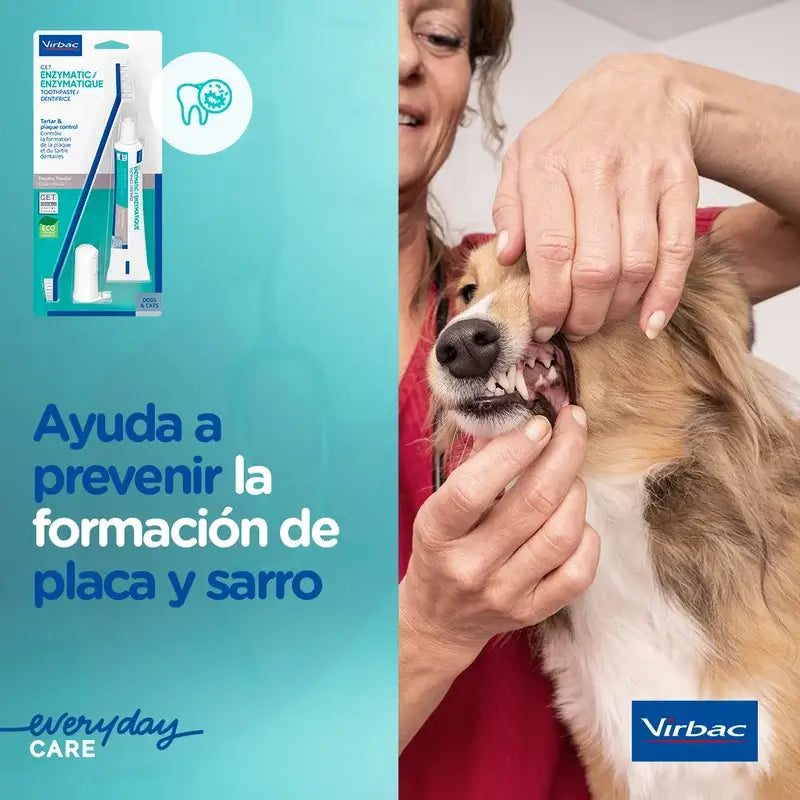 Virbac Cet Kit Brosse + Dentifrice Enzymatique 70 gr Pour Animaux de Compagnie