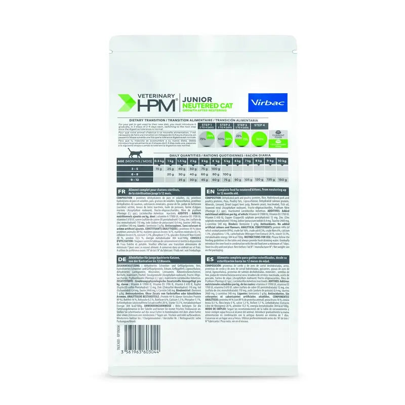 Virbac Hpm Feline Junior Neutered 400 g, nourriture pour chats