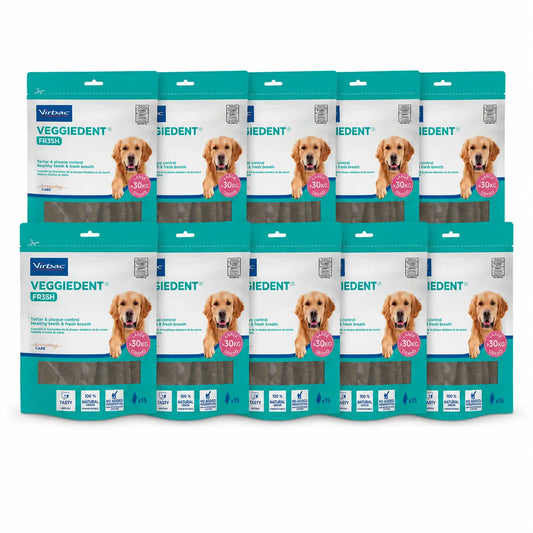 Virbac Veggiedent Fr3sh L, Snacks dentaires pour chiens de grande race, paquet de 10 unités