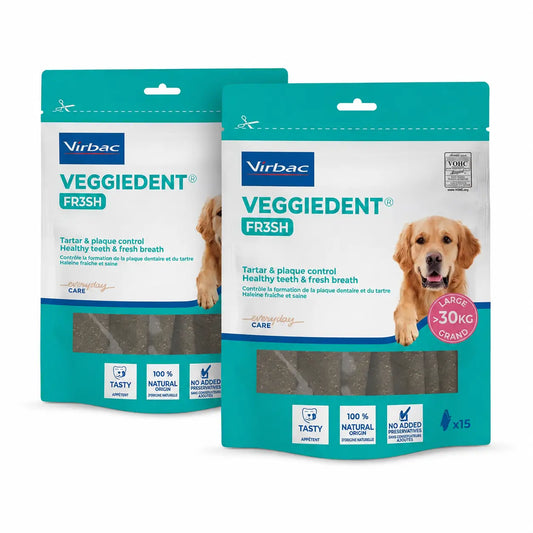 Virbac Veggiedent Fr3sh L, Snacks dentaires pour chiens de grande race, paquet de 2 unités