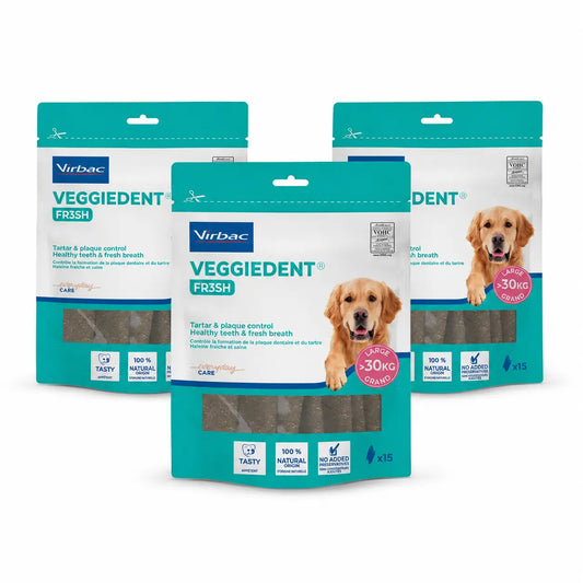 Virbac Veggiedent Fr3sh L, Snacks dentaires pour chiens de grande race, paquet de 3 unités
