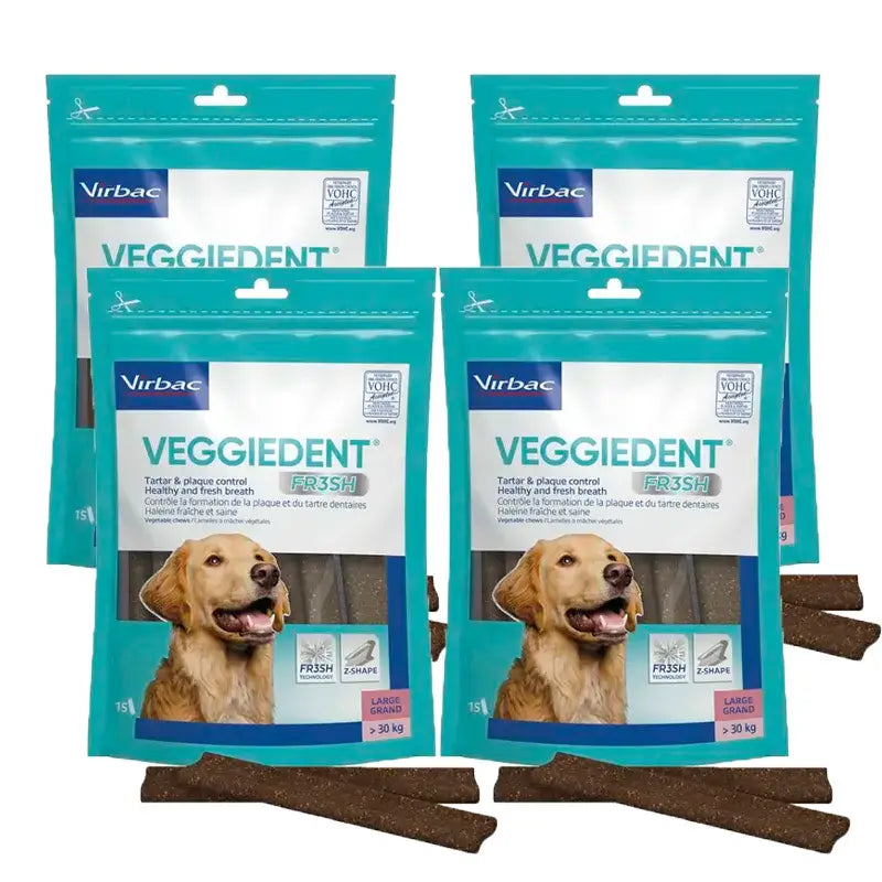 Virbac Veggiedent Fr3sh L, Snacks dentaires pour chiens de grande race, paquet de 4 unités