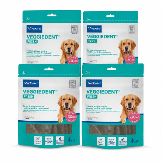 Virbac Veggiedent Fr3sh L, Snacks dentaires pour chiens de grande race, paquet de 4 unités