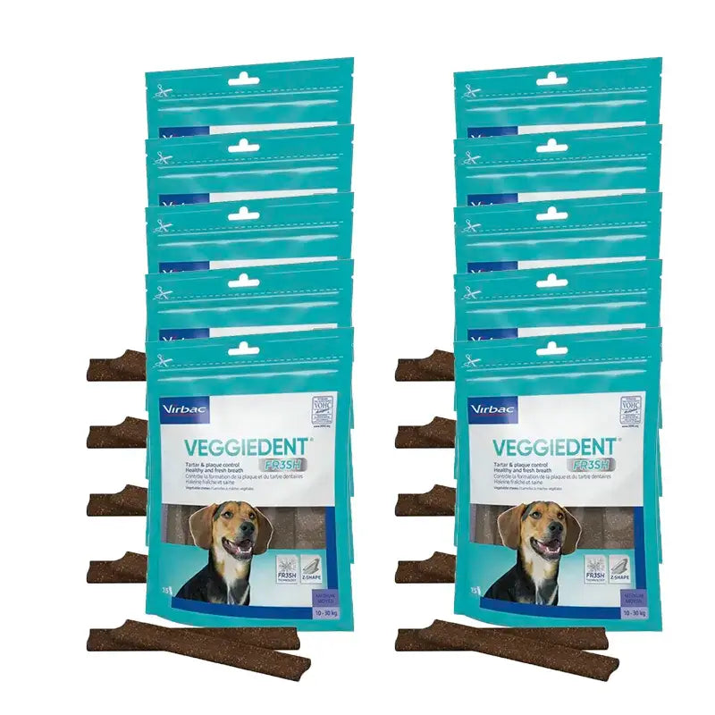 Virbac Veggiedent Fr3sh M, Snacks dentaires pour chiens de race moyenne, paquet de 10 unités