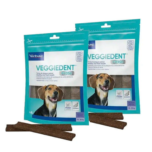 Virbac Veggiedent Fr3sh M, Snacks dentaires pour chiens de race moyenne, paquet de 2 unités