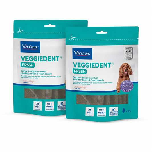 Virbac Veggiedent Fr3sh M, Snacks dentaires pour chiens de race moyenne, paquet de 2 unités