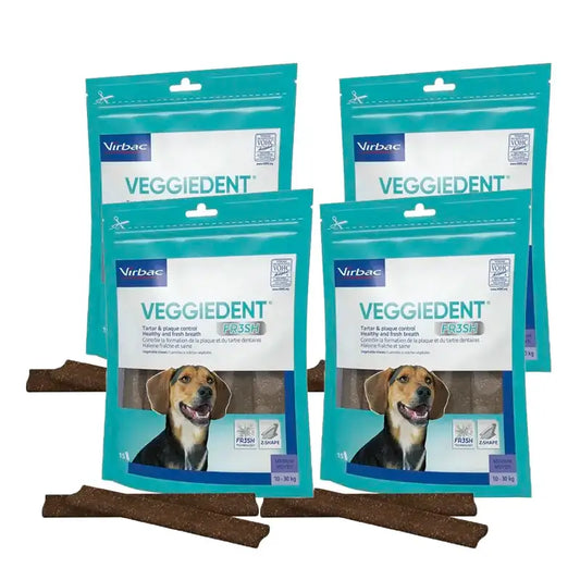 Virbac Veggiedent Fr3sh M, Snacks dentaires pour chiens de race moyenne, paquet de 4 unités