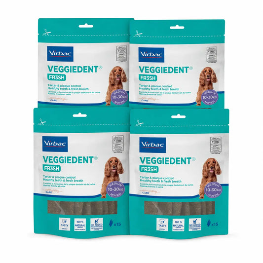 Virbac Veggiedent Fr3sh M, Snacks dentaires pour chiens de race moyenne, paquet de 4 unités