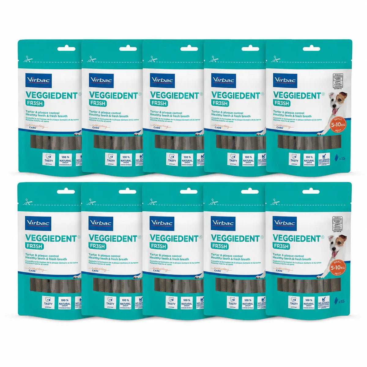 Virbac Veggiedent Fr3sh S, Snacks dentaires pour chiens de petite race, paquet de 10 unités