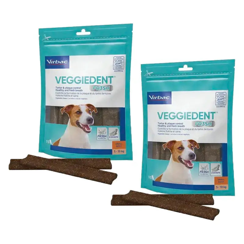 Virbac Veggiedent Fr3sh S, Snacks dentaires pour chiens de petite race, paquet de 2 unités