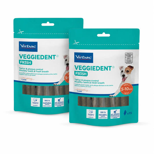 Virbac Veggiedent Fr3sh S, Snacks dentaires pour chiens de petite race, paquet de 2 unités