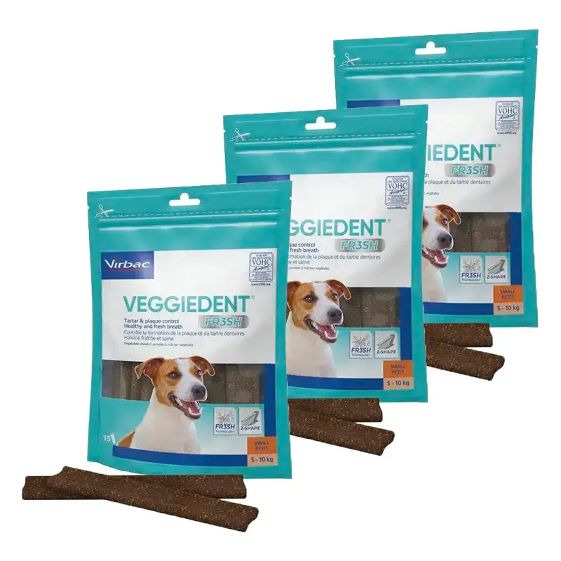 Virbac Veggiedent Fr3sh S, Snacks dentaires pour chiens de petite race, paquet de 3 unités