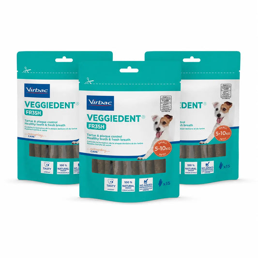 Virbac Veggiedent Fr3sh S, Snacks dentaires pour chiens de petite race, paquet de 3 unités