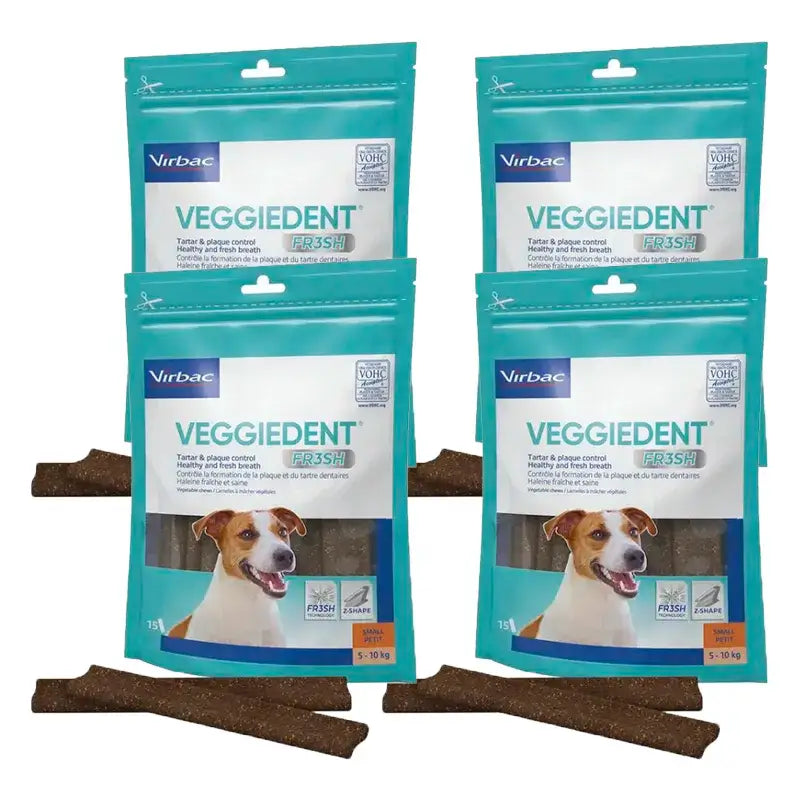 Virbac Veggiedent Fr3sh S, Snacks dentaires pour chiens de petite race, paquet de 4 unités