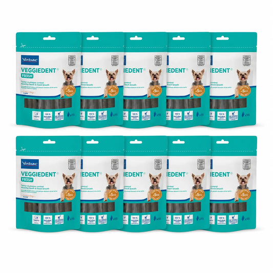 Virbac Veggiedent Fr3sh XS, Snacks dentaires pour chiens de très petite race, paquet de 10 unités
