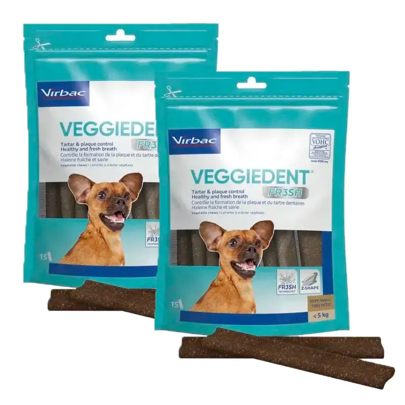 Virbac Veggiedent Fr3sh XS, Snacks dentaires pour chiens de très petite race, paquet de 2 unités