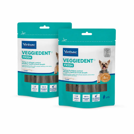 Virbac Veggiedent Fr3sh XS, Snacks dentaires pour chiens de très petite race, paquet de 2 unités