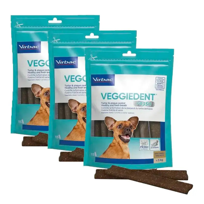 Virbac Veggiedent Fr3sh XS, Snacks dentaires pour chiens de très petite race, paquet de 3 unités