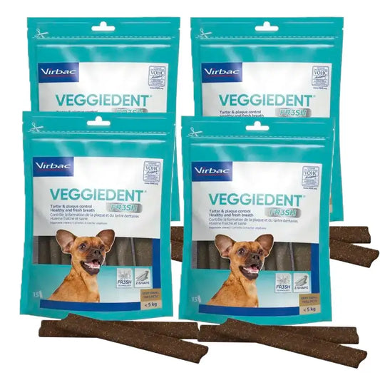 Virbac Veggiedent Fr3sh XS, Snacks dentaires pour chiens de très petite race, paquet de 4 unités