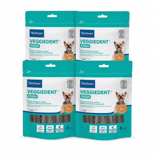 Virbac Veggiedent Fr3sh XS, Snacks dentaires pour chiens de très petite race, paquet de 4 unités