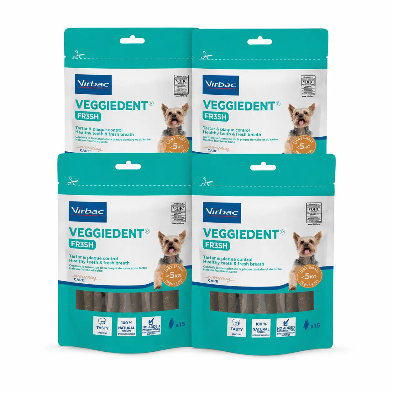 Virbac Veggiedent Fr3sh XS, Snacks dentaires pour chiens de très petite race, paquet de 4 unités