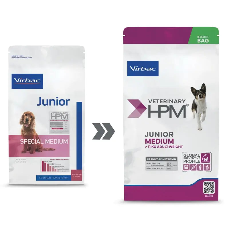 Virbac Veterinary HPM Junior Medium Dog, 3 kg, nourriture pour chiens