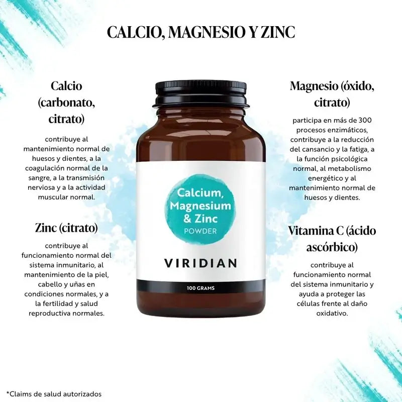 Viridian Calcium Magnésium Zinc +Vit. C Poudre 100Gr.