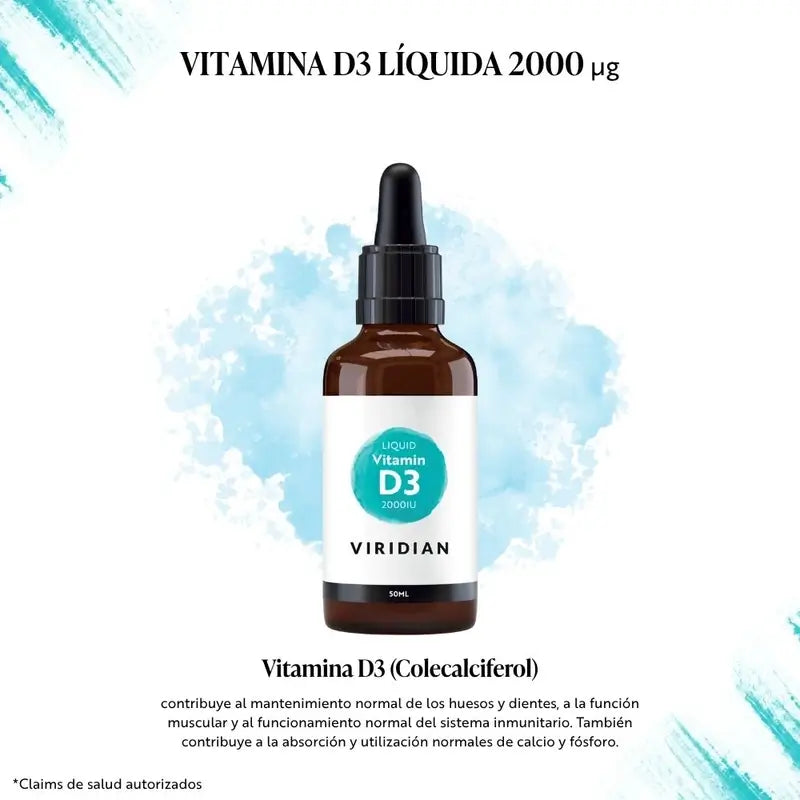 Viridian Vitamine D3 2000Iu Liquide Vegan 50Ml.