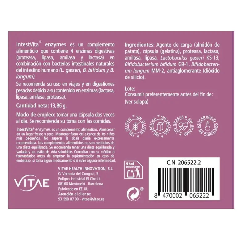 VITAE IntestVita Enzymes, 30 gélules