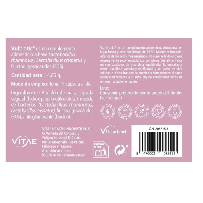 Vulbiotic 30 gélules - Comprimés pour l'équilibre du microbiome vaginal