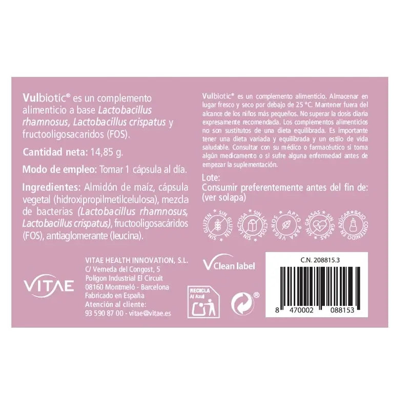 VITAE Vulbiotic, 30 gélules
