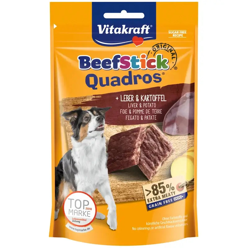 Vitakraft Bâtonnets de bœuf Quadros au foie et à la pomme de terre, 7 x 70 grammes