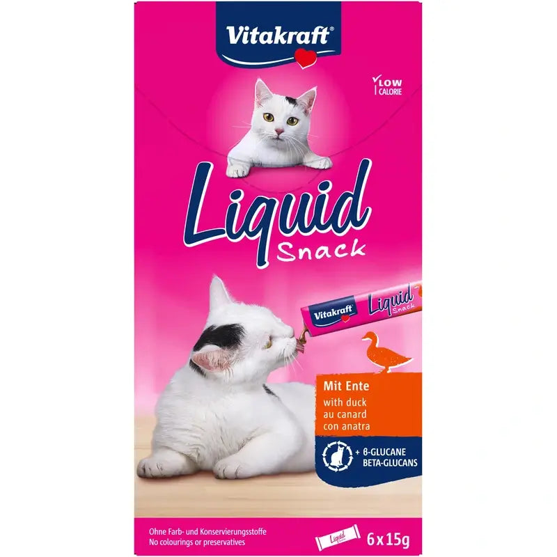 Vitakraft Cat Liquid Snack au canard et au bêta-glucane, 11 x 6 unités