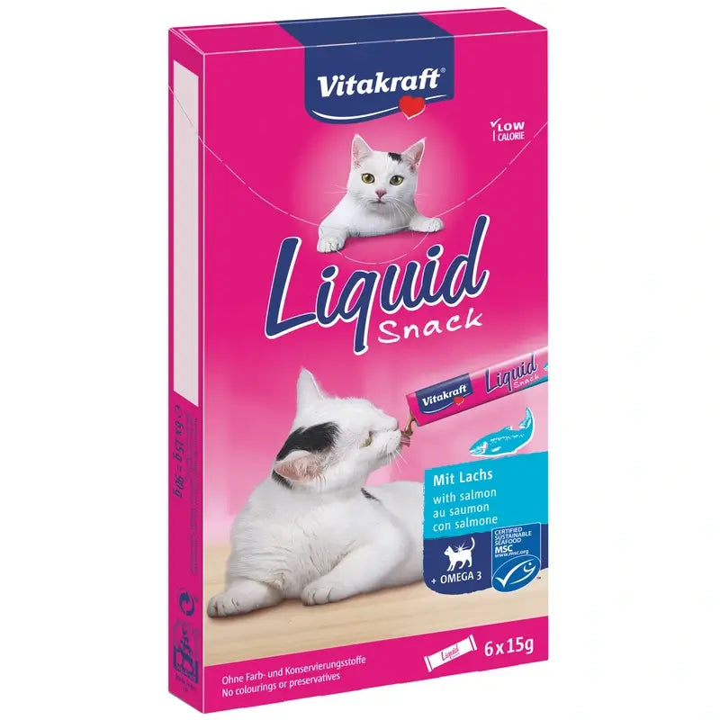 Vitakraft Cat Liquid Snack au saumon et aux oméga, 11 x 6 unités