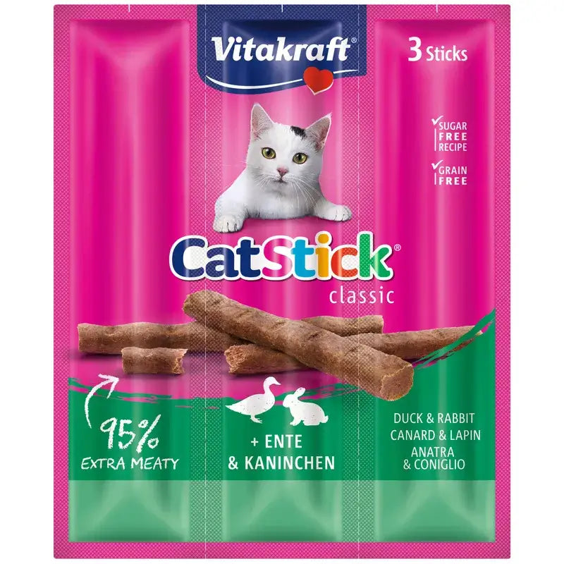 Vitakraft Cat Stick Mini Canard et Lapin, 20 x 3 unités