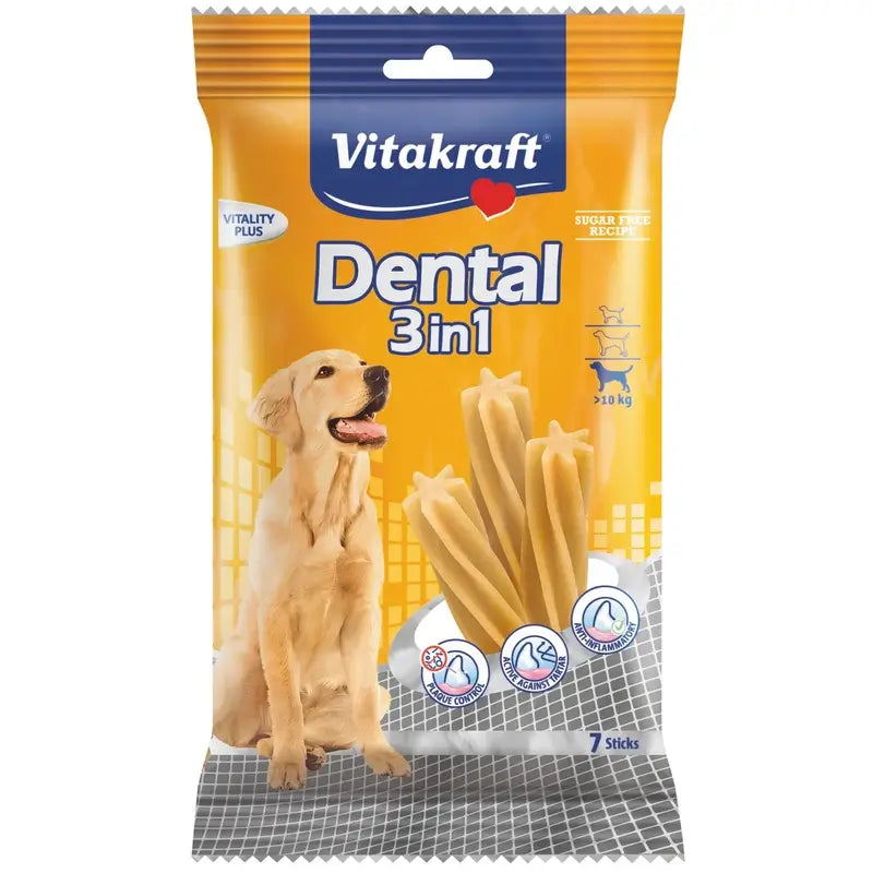 Vitakraft Dental 3 en 1 pour chiens de taille moyenne, 12 x 180 grammes