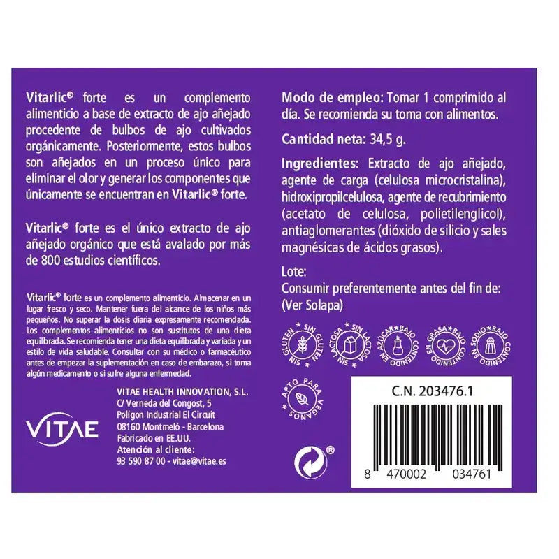 Vitae Vitarlic Forte, 30 Comprimés