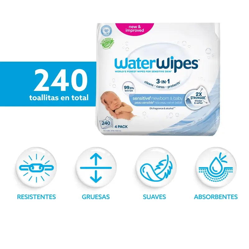 Waterwipes Lingettes biodégradables pour bébés 4x60, 240 pcs.