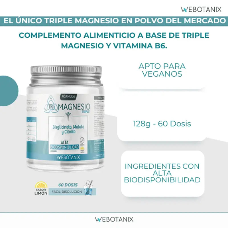 Webotanix Triple Magnésium Formule en poudre, 128 g
