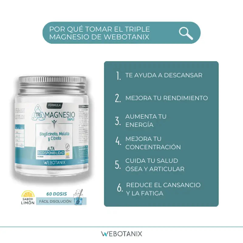 Webotanix Triple Magnésium Formule en poudre, 128 g