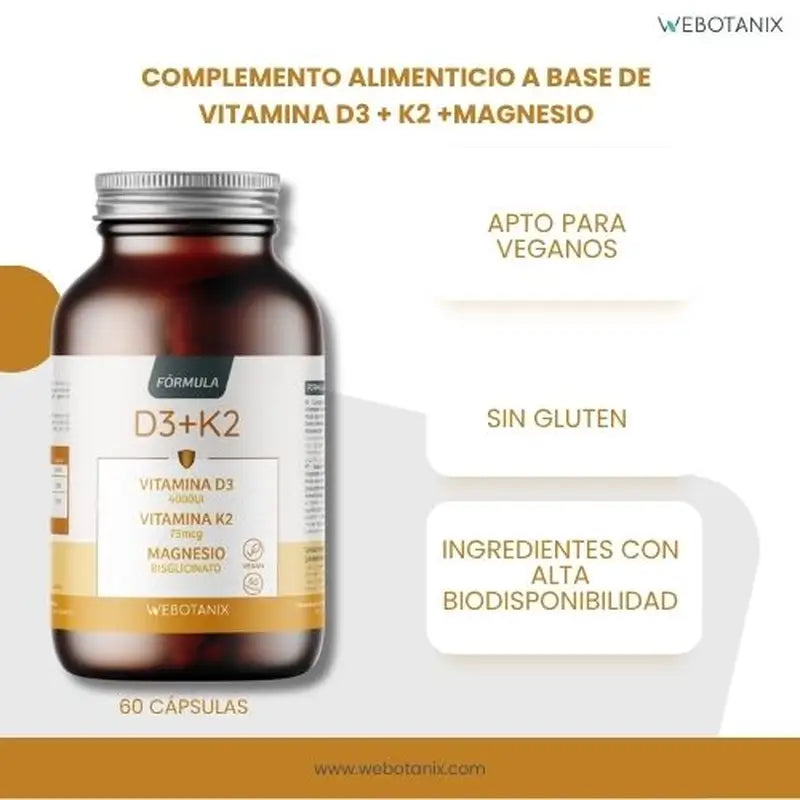 Webotanix Vitamine D3+K2, formule, 60 gélules