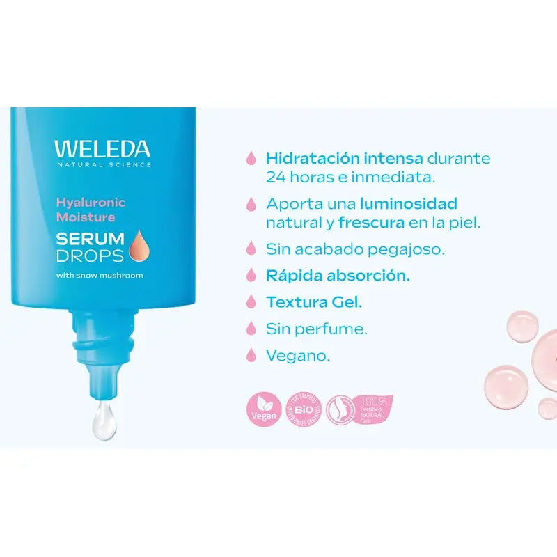 Weleda Sérum Hydratant Booster Gouttes à l'Acide Hyaluronique, 30 ml